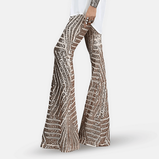 Women’s Sequin Flare Pants – High-Waisted Floor-Length Party Trousers
