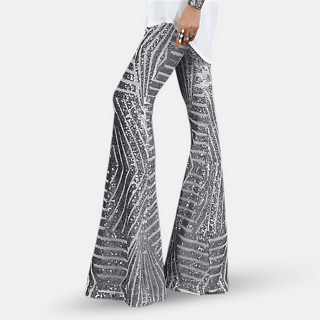 Women’s Sequin Flare Pants – High-Waisted Floor-Length Party Trousers