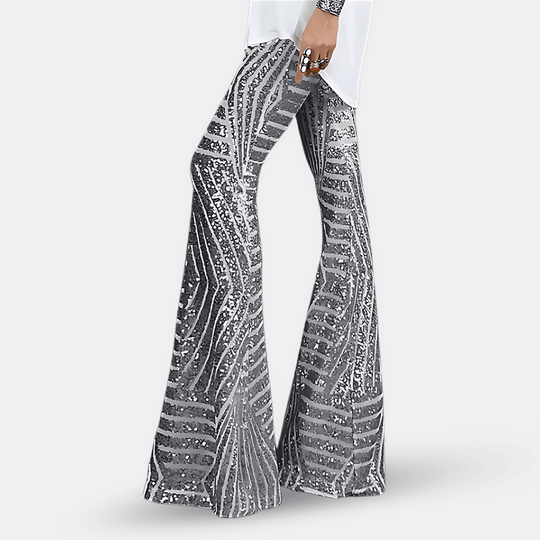 Women’s Sequin Flare Pants – High-Waisted Floor-Length Party Trousers