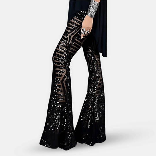 Women’s Sequin Flare Pants – High-Waisted Floor-Length Party Trousers