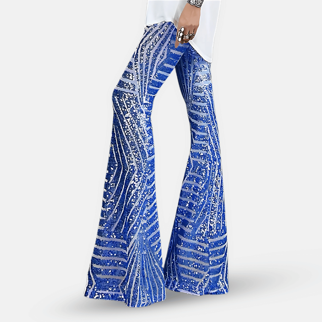 Women’s Sequin Flare Pants – High-Waisted Floor-Length Party Trousers