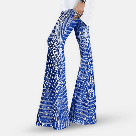 Women’s Sequin Flare Pants – High-Waisted Floor-Length Party Trousers