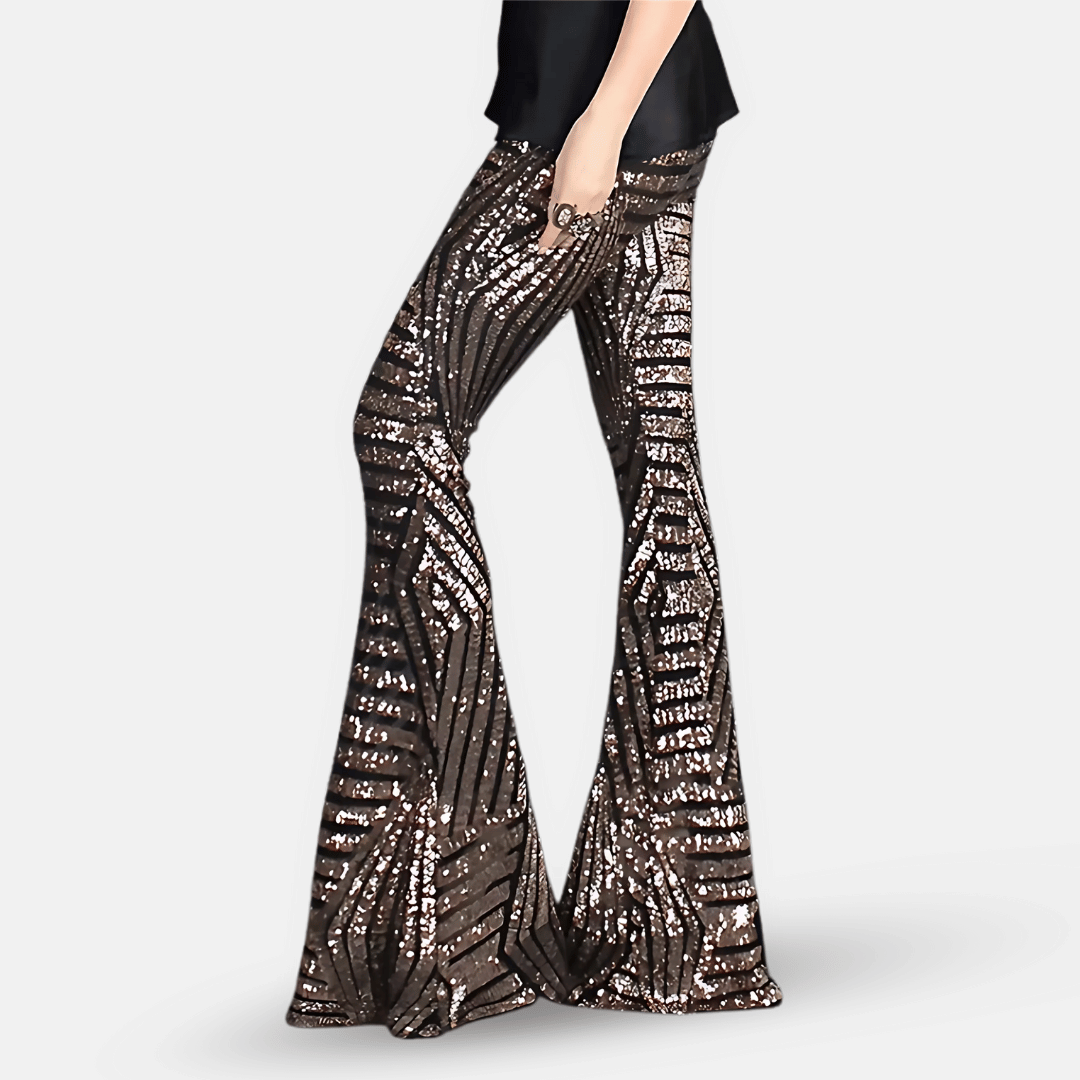 Women’s Sequin Flare Pants – High-Waisted Floor-Length Party Trousers