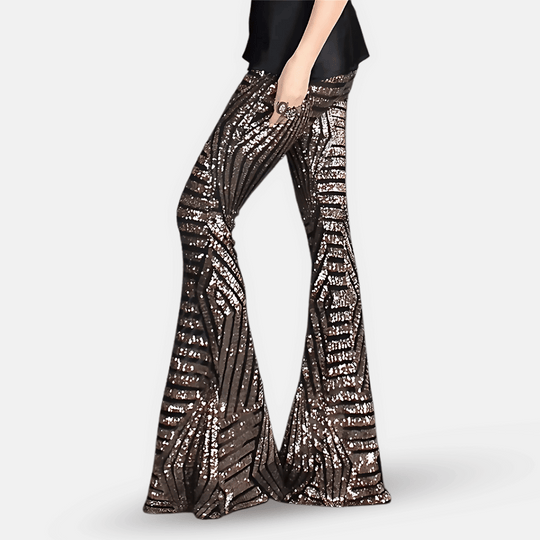 Women’s Sequin Flare Pants – High-Waisted Floor-Length Party Trousers