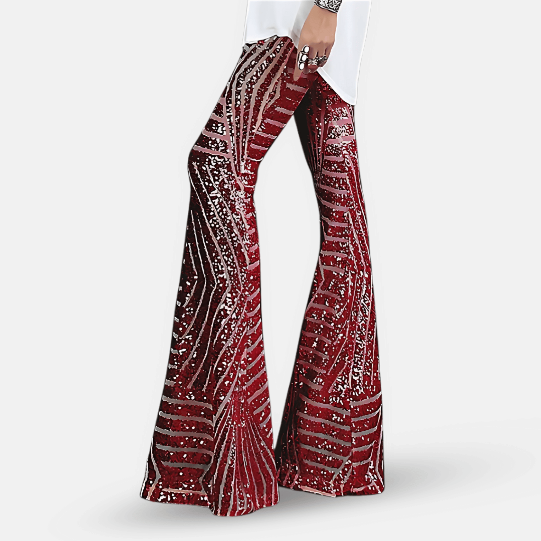 Women’s Sequin Flare Pants – High-Waisted Floor-Length Party Trousers