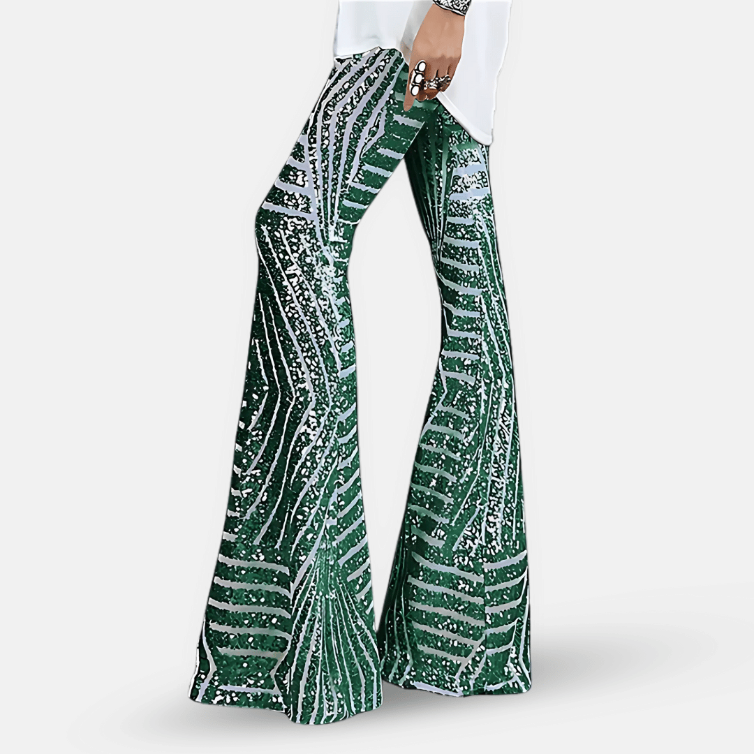 Women’s Sequin Flare Pants – High-Waisted Floor-Length Party Trousers