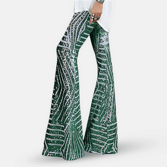 Women’s Sequin Flare Pants – High-Waisted Floor-Length Party Trousers