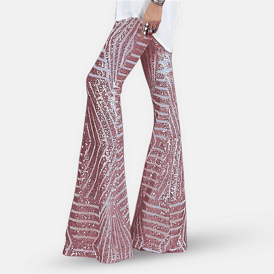 Women’s Sequin Flare Pants – High-Waisted Floor-Length Party Trousers