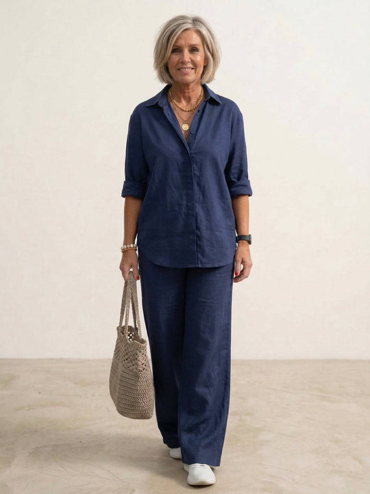 Women’s Shirt and Wide-Leg Trouser Set – Flowing Chic Two-Piece Outfit