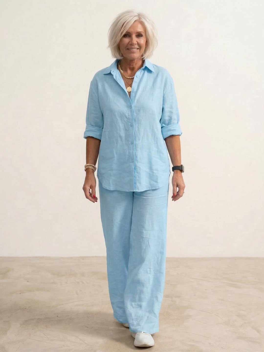 Women’s Shirt and Wide-Leg Trouser Set – Flowing Chic Two-Piece Outfit