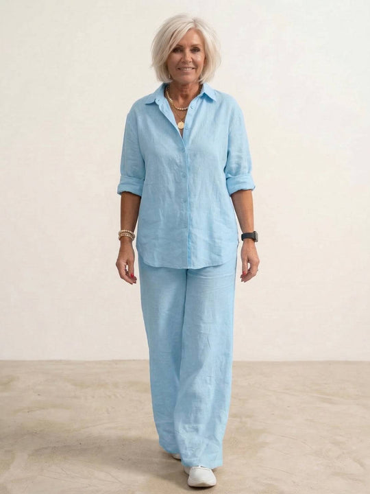Women’s Shirt and Wide-Leg Trouser Set – Flowing Chic Two-Piece Outfit