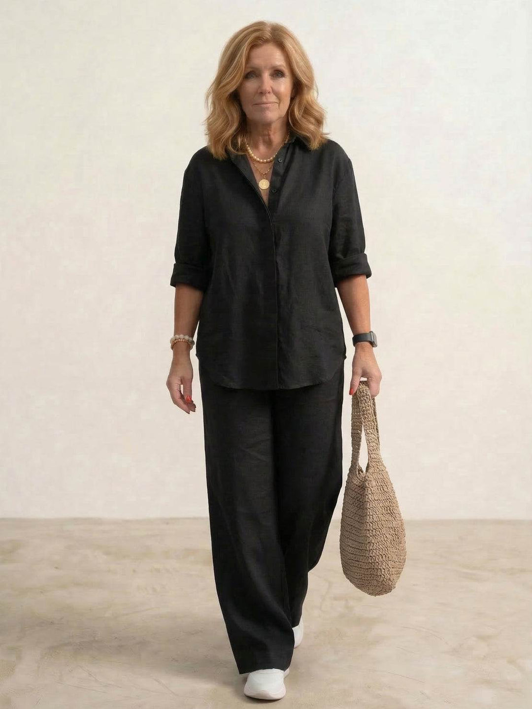 Women’s Shirt and Wide-Leg Trouser Set – Flowing Chic Two-Piece Outfit