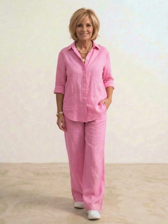 Women’s Shirt and Wide-Leg Trouser Set – Flowing Chic Two-Piece Outfit