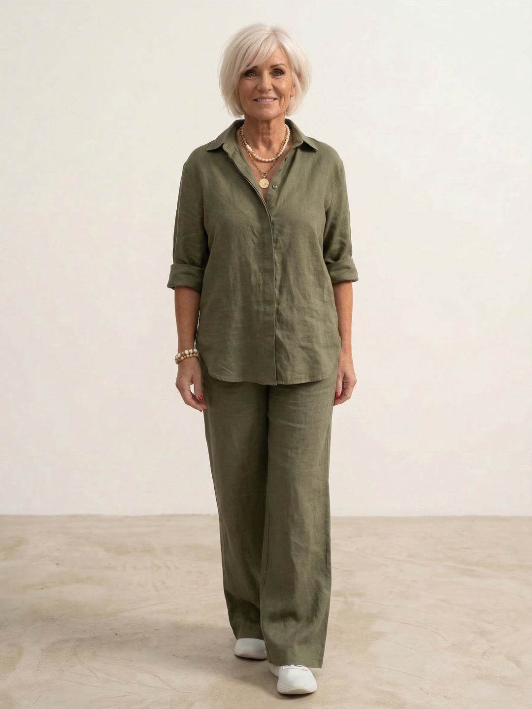 Women’s Shirt and Wide-Leg Trouser Set – Flowing Chic Two-Piece Outfit