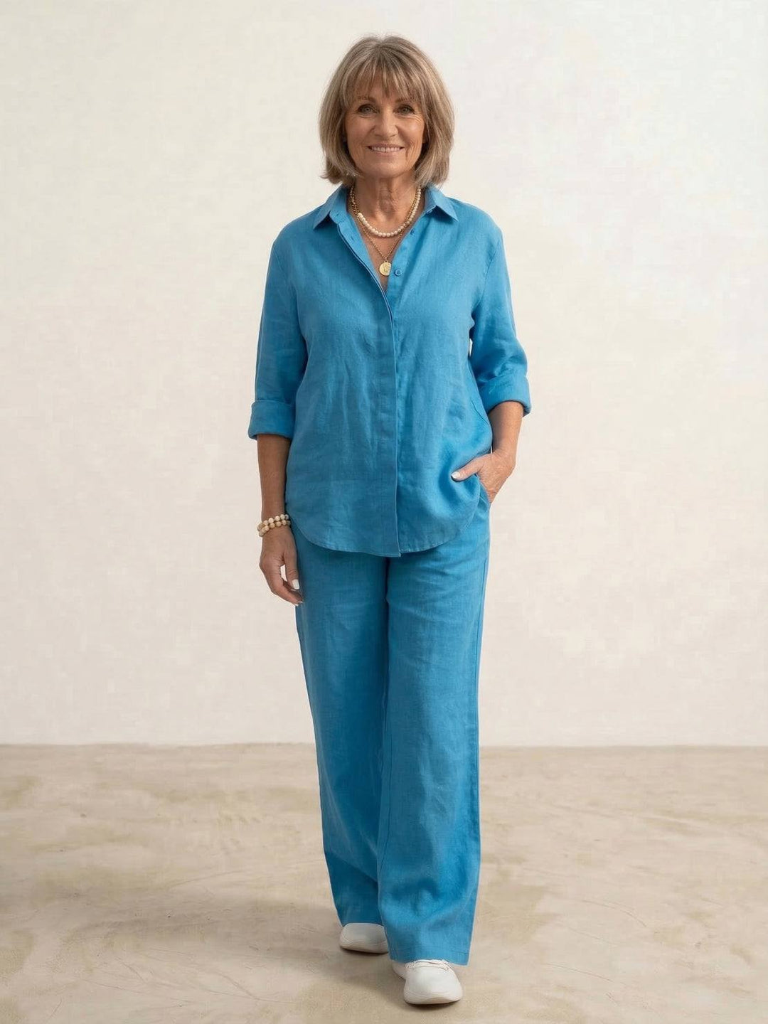 Women’s Shirt and Wide-Leg Trouser Set – Flowing Chic Two-Piece Outfit