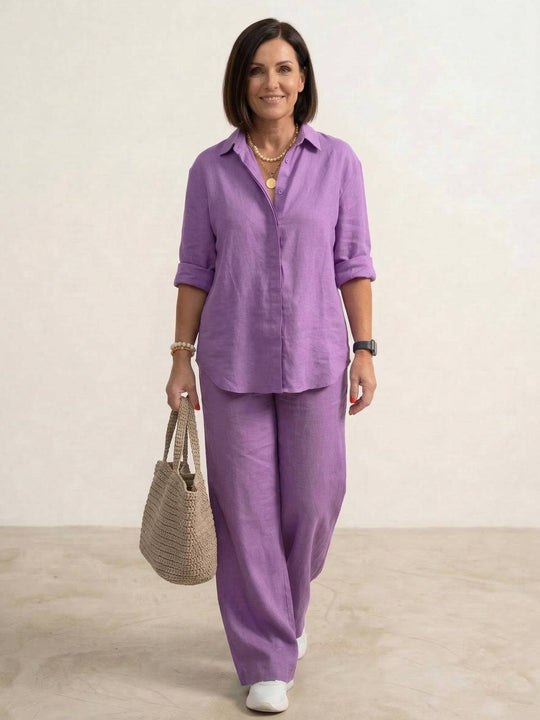 Women’s Shirt and Wide-Leg Trouser Set – Flowing Chic Two-Piece Outfit