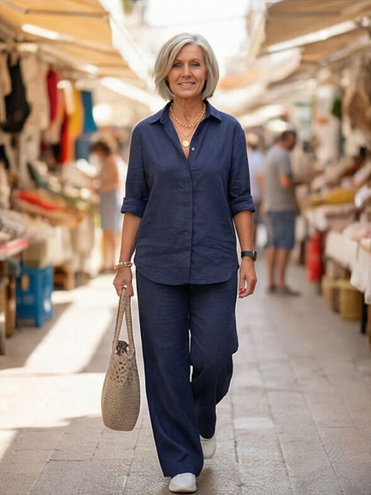 Women’s Shirt and Wide-Leg Trouser Set – Flowing Chic Two-Piece Outfit