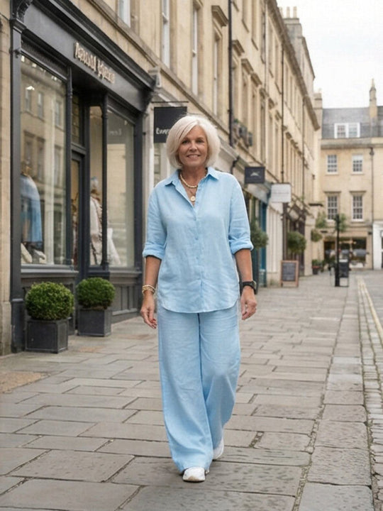 Women’s Shirt and Wide-Leg Trouser Set – Flowing Chic Two-Piece Outfit