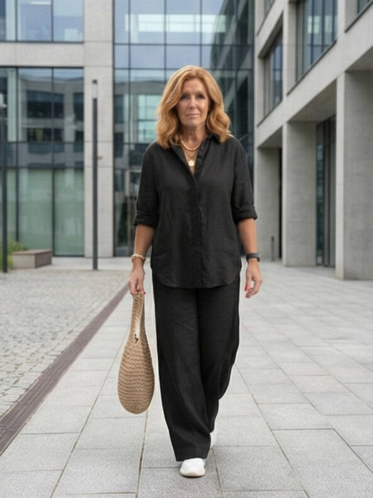Women’s Shirt and Wide-Leg Trouser Set – Flowing Chic Two-Piece Outfit