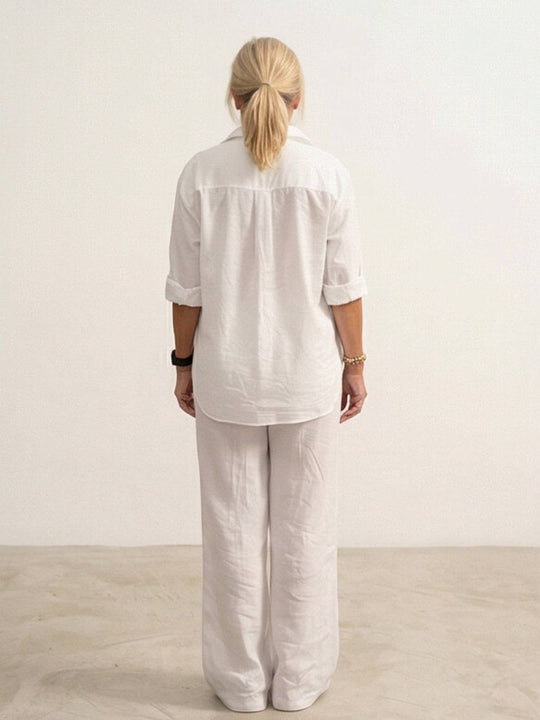 Women’s Shirt and Wide-Leg Trouser Set – Flowing Chic Two-Piece Outfit