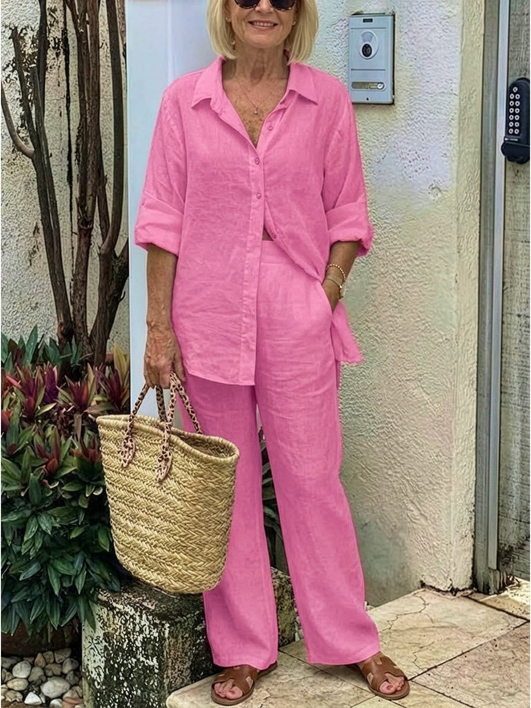 Women’s Shirt and Wide-Leg Trouser Set – Flowing Chic Two-Piece Outfit