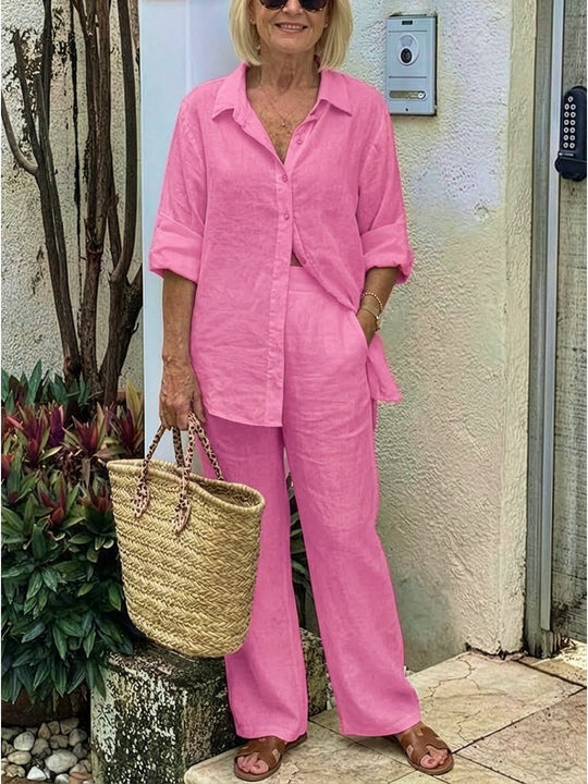 Women’s Shirt and Wide-Leg Trouser Set – Flowing Chic Two-Piece Outfit