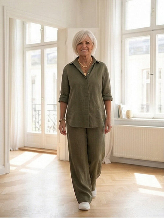 Women’s Shirt and Wide-Leg Trouser Set – Flowing Chic Two-Piece Outfit