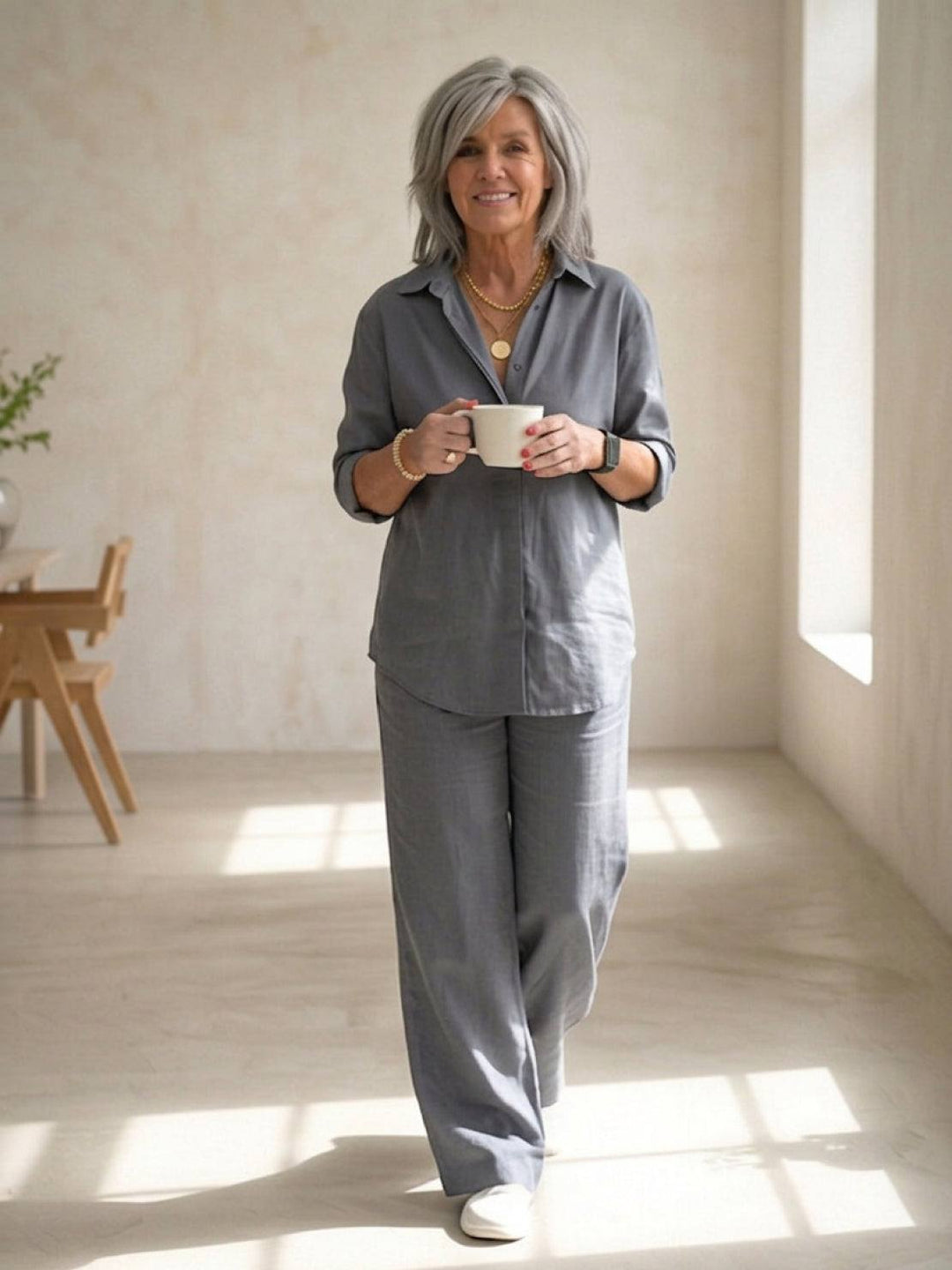 Women’s Shirt and Wide-Leg Trouser Set – Flowing Chic Two-Piece Outfit
