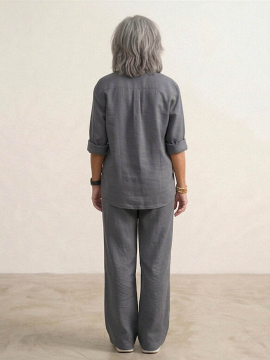 Women’s Shirt and Wide-Leg Trouser Set – Flowing Chic Two-Piece Outfit