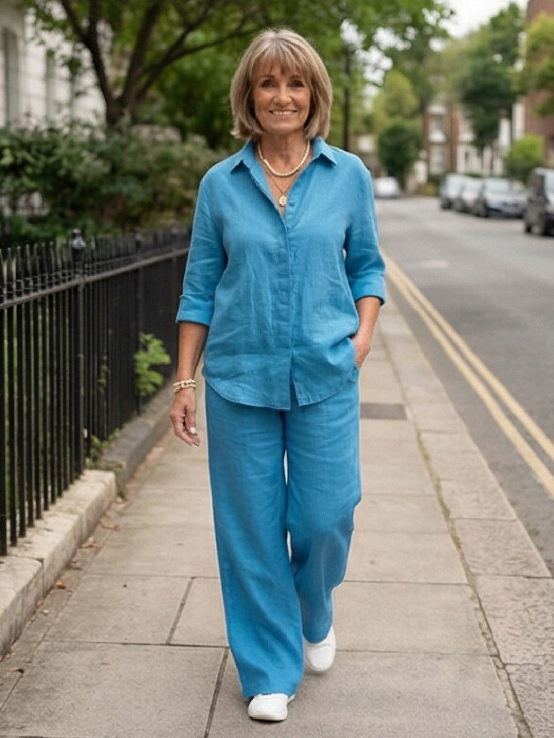 Women’s Shirt and Wide-Leg Trouser Set – Flowing Chic Two-Piece Outfit