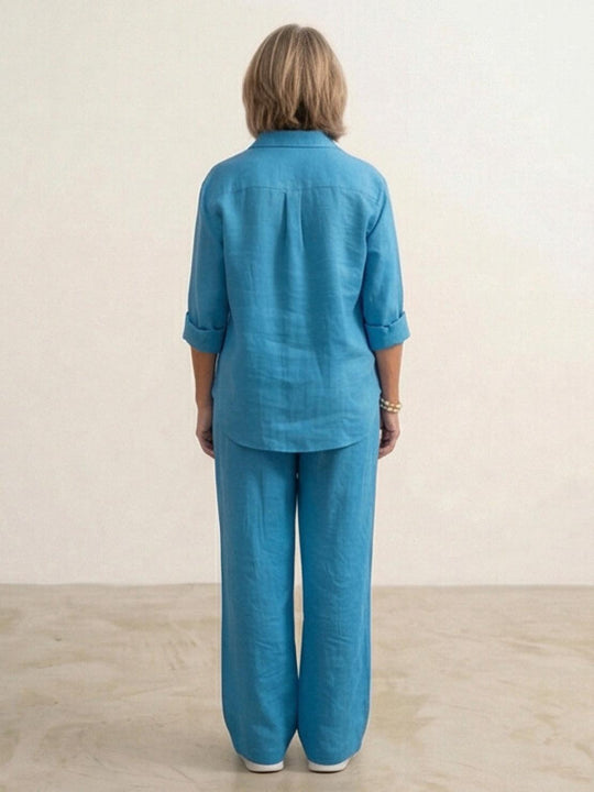 Women’s Shirt and Wide-Leg Trouser Set – Flowing Chic Two-Piece Outfit