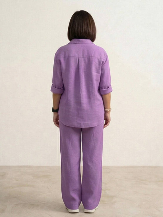 Women’s Shirt and Wide-Leg Trouser Set – Flowing Chic Two-Piece Outfit