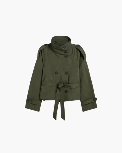 Women's Short Double-Breasted Trench Jacket with Removable Belt