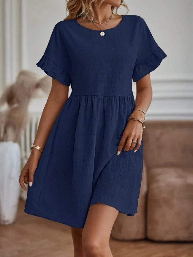 Women's Short-Sleeve Round-Neck Mini Dress for Everyday Wear