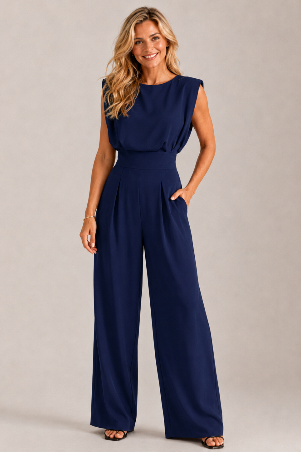 Women’s Sleeveless Flowing Jumpsuit – Modern Summer One-Piece Outfit