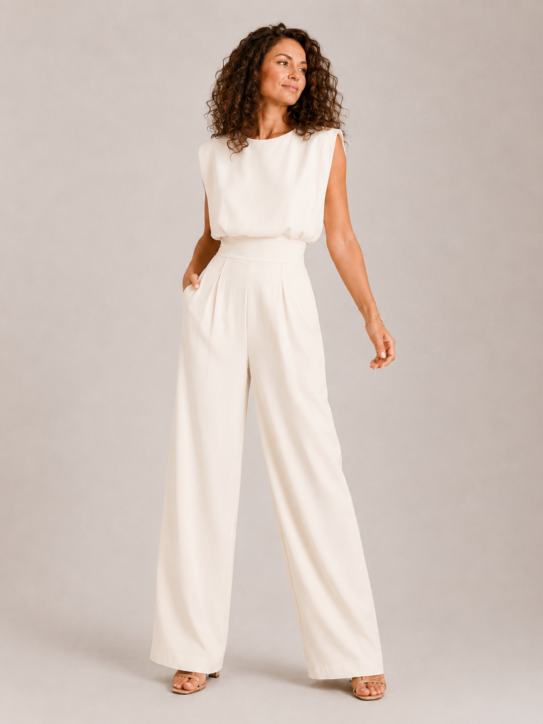 Women’s Sleeveless Flowing Jumpsuit – Modern Summer One-Piece Outfit