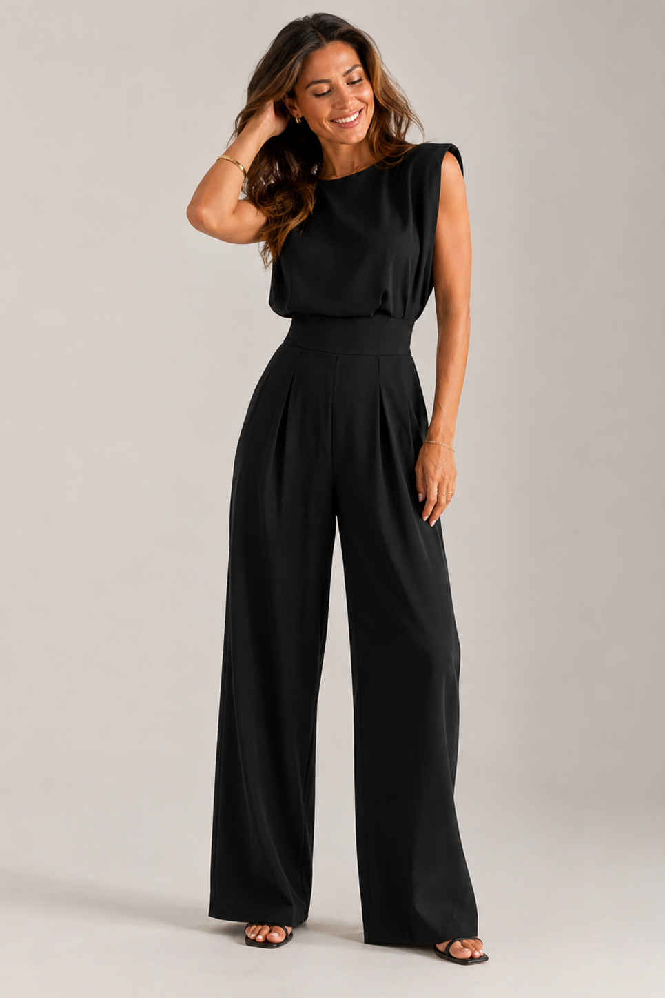 Women’s Sleeveless Flowing Jumpsuit – Modern Summer One-Piece Outfit
