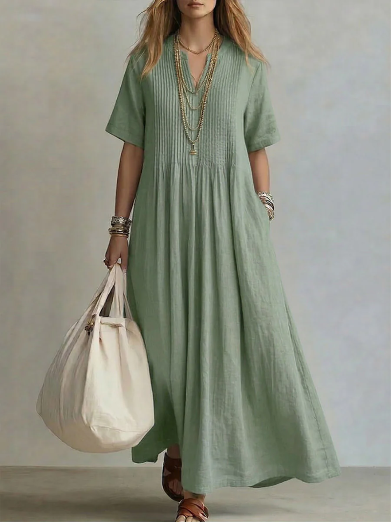 Women's Sleeveless Pleated Dress with Flowing Silhouette