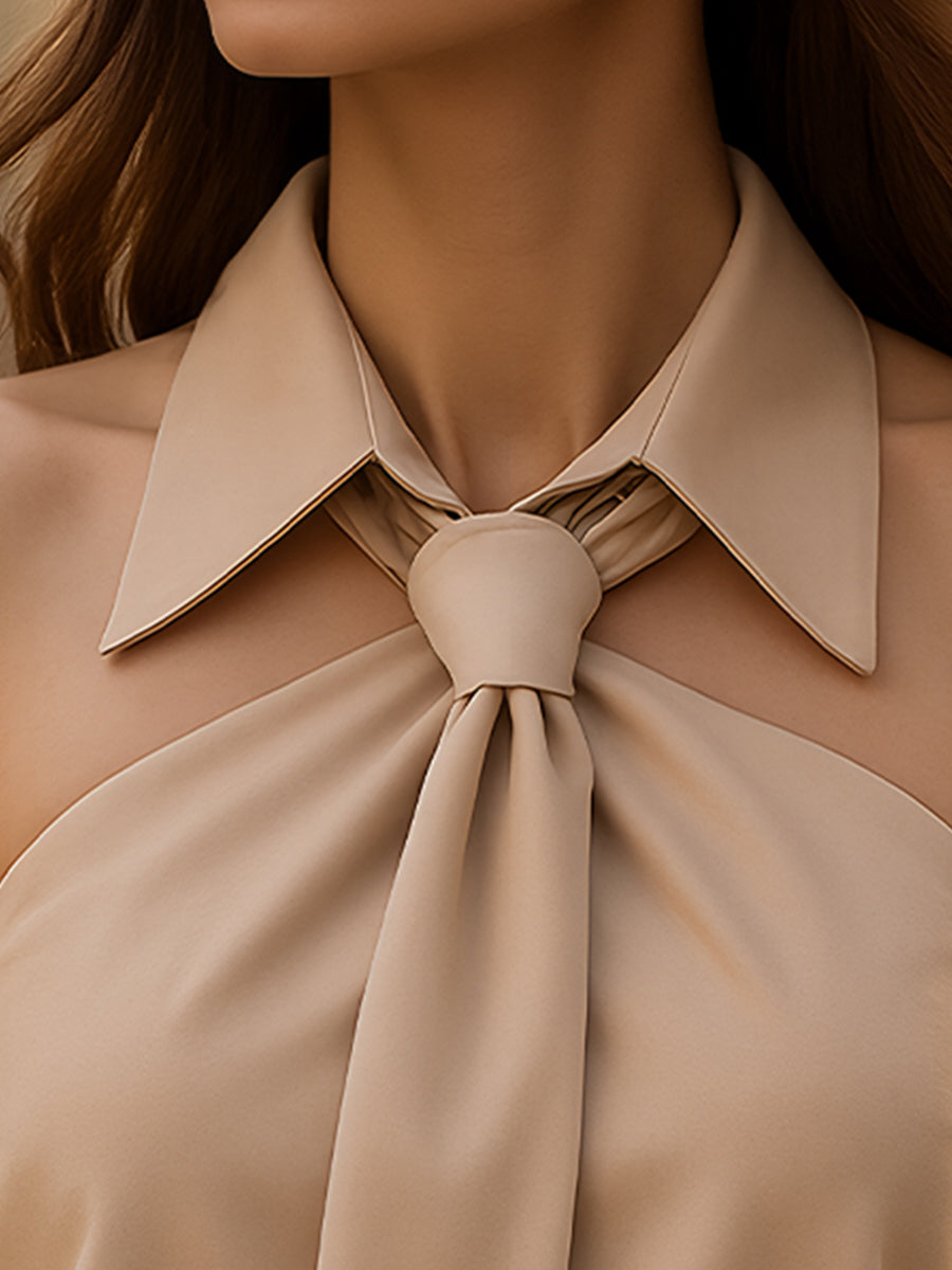 Women's Sleeveless Tie-Neck Blouse – Elegant Blended-Fabric Top, S–2XL