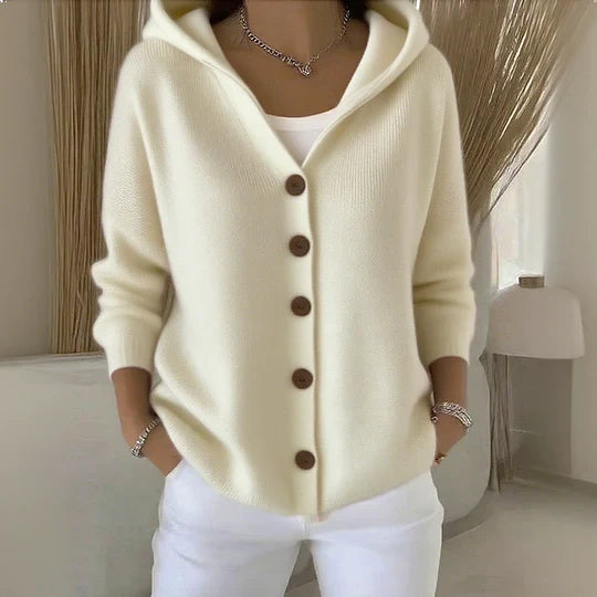 Women's Soft Hooded Button-Up Knitted Cardigan