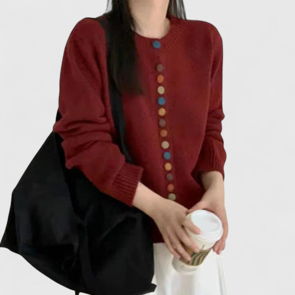 Women's Soft-Knit Straight Cardigan – Decorative Button Details