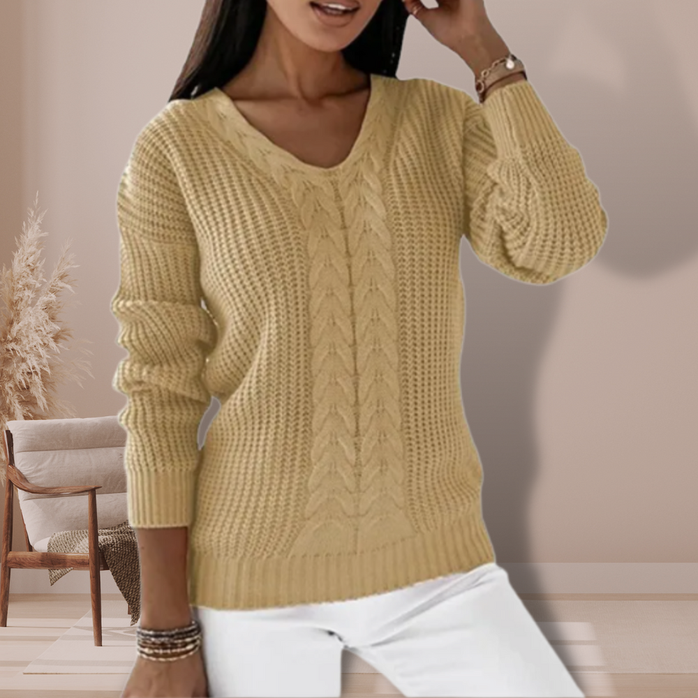 Women's Soft Knit V-Neck Sweater – Fitted Long-Sleeve Style