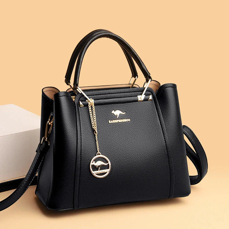 Women's Soft Leather-Effect Crossbody Bag – 30 cm Organised Design