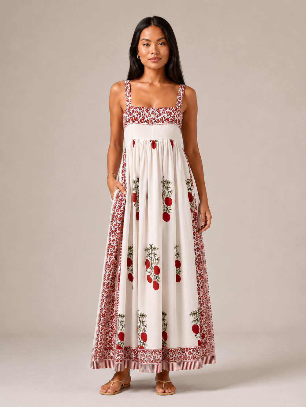 Women's Square-Neck Boho Maxi Dress – Wide Straps
