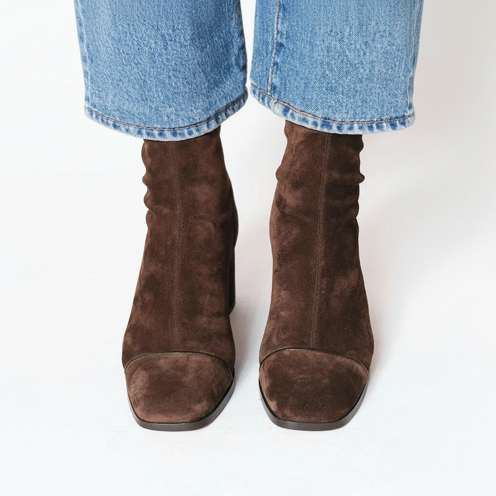 Women's Square-Toe Faux-Suede Ankle Boots – Stable Block Heel