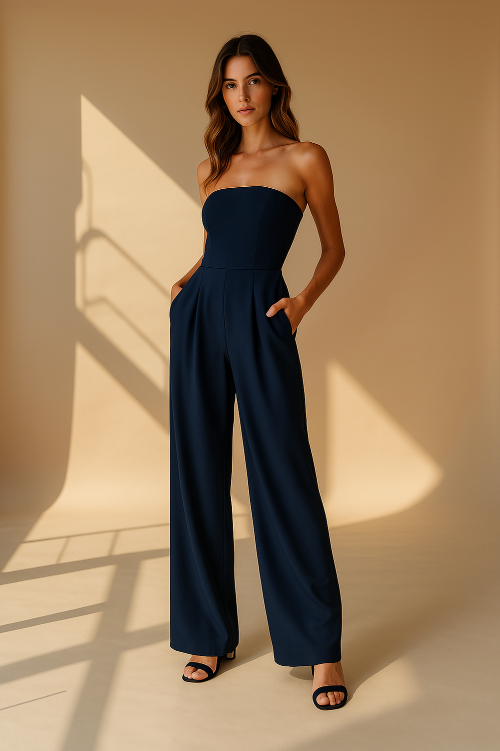 Women's Strapless Cocktail Jumpsuit – Fitted Bodice and Tapered Legs