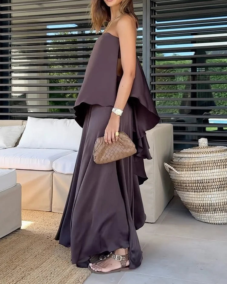 Women's Strapless Skirt Set – Fitted Top and Flowing Tiered Skirt
