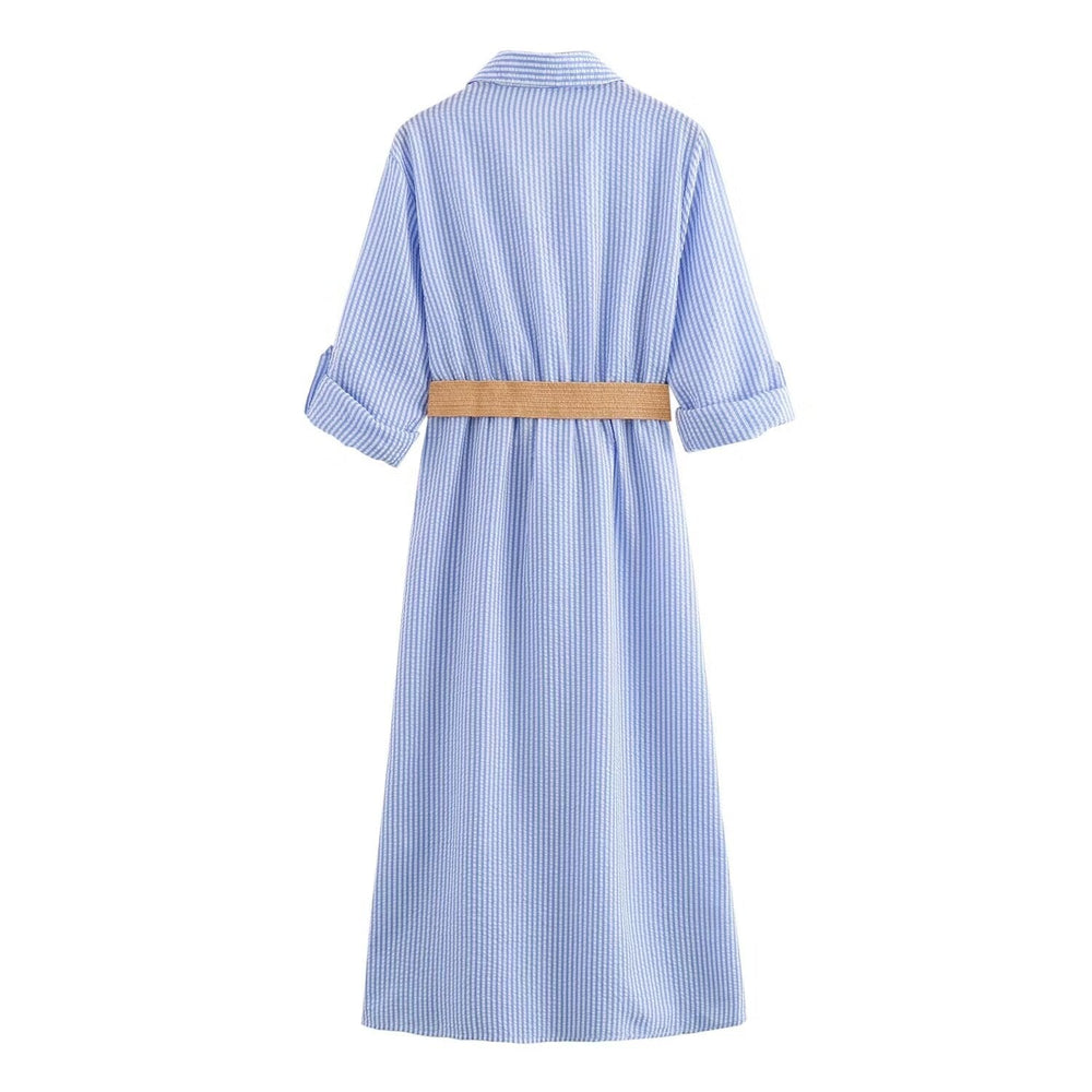 Women's Striped Cotton-Blend Shirt Dress – Relaxed Style with Side Pockets