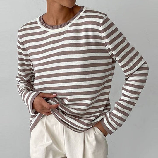 Women’s Striped Cotton-Blend Sweater – Soft Relaxed Long-Sleeve Knit