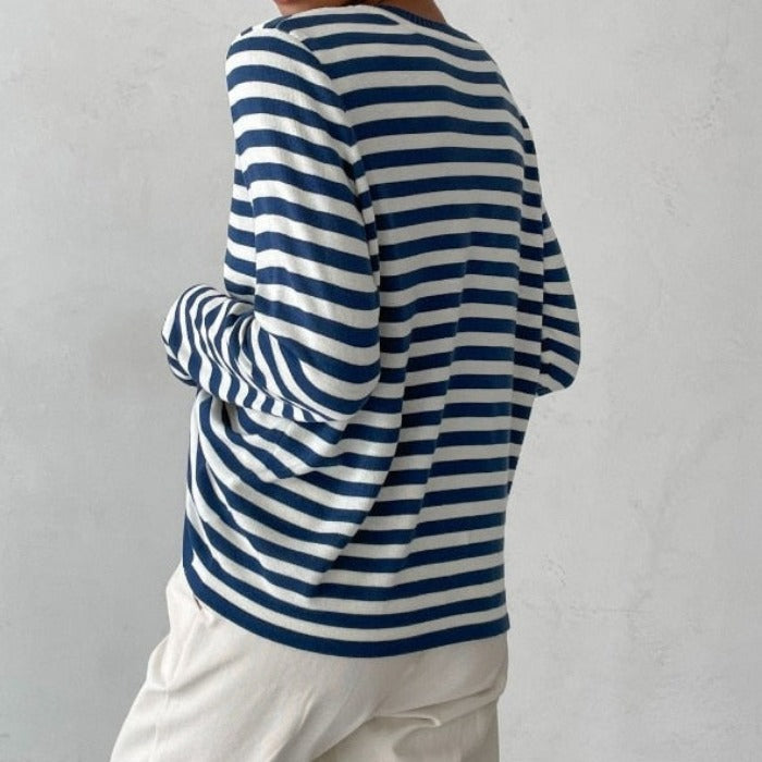 Women’s Striped Cotton-Blend Sweater – Soft Relaxed Long-Sleeve Knit